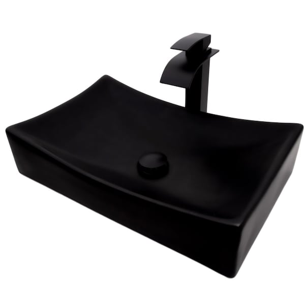 Novatto Black Porcelain Vessel Sink Combo with Matte Black Faucet, Drain and Sealer NSFC-01141MB1408MB - main
